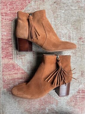Tahari Suede Tassel Ankle Boots - Brown